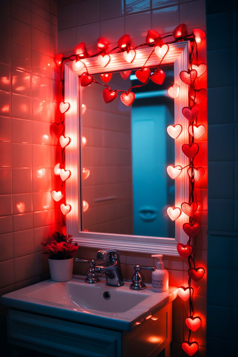 Heart String Lights - 25 Valentine's Day Bathroom Decor Ideas