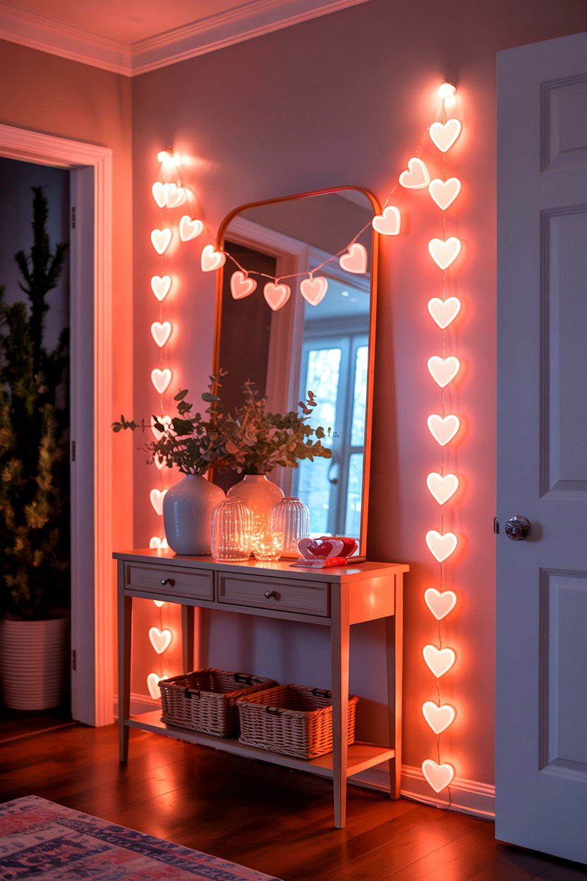 Heart String Lights - 25 Valentine's Day Entry Way Decor Ideas