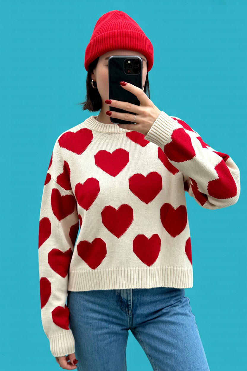 Heart Sweater Mirror Selfie - 25 Valentine's Day Mirror Selfie Ideas