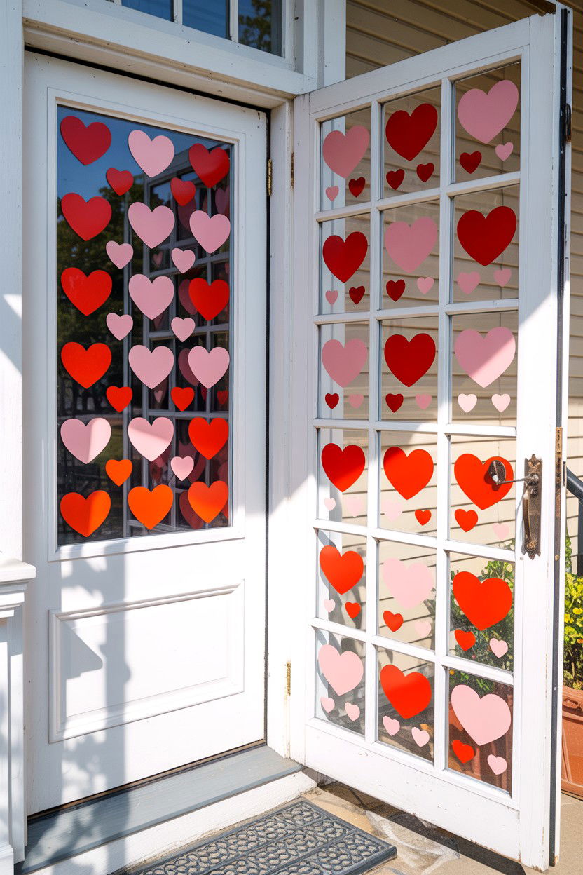 Heart Window Clings - 25 Valentine's Day Front Porch Decor Ideas
