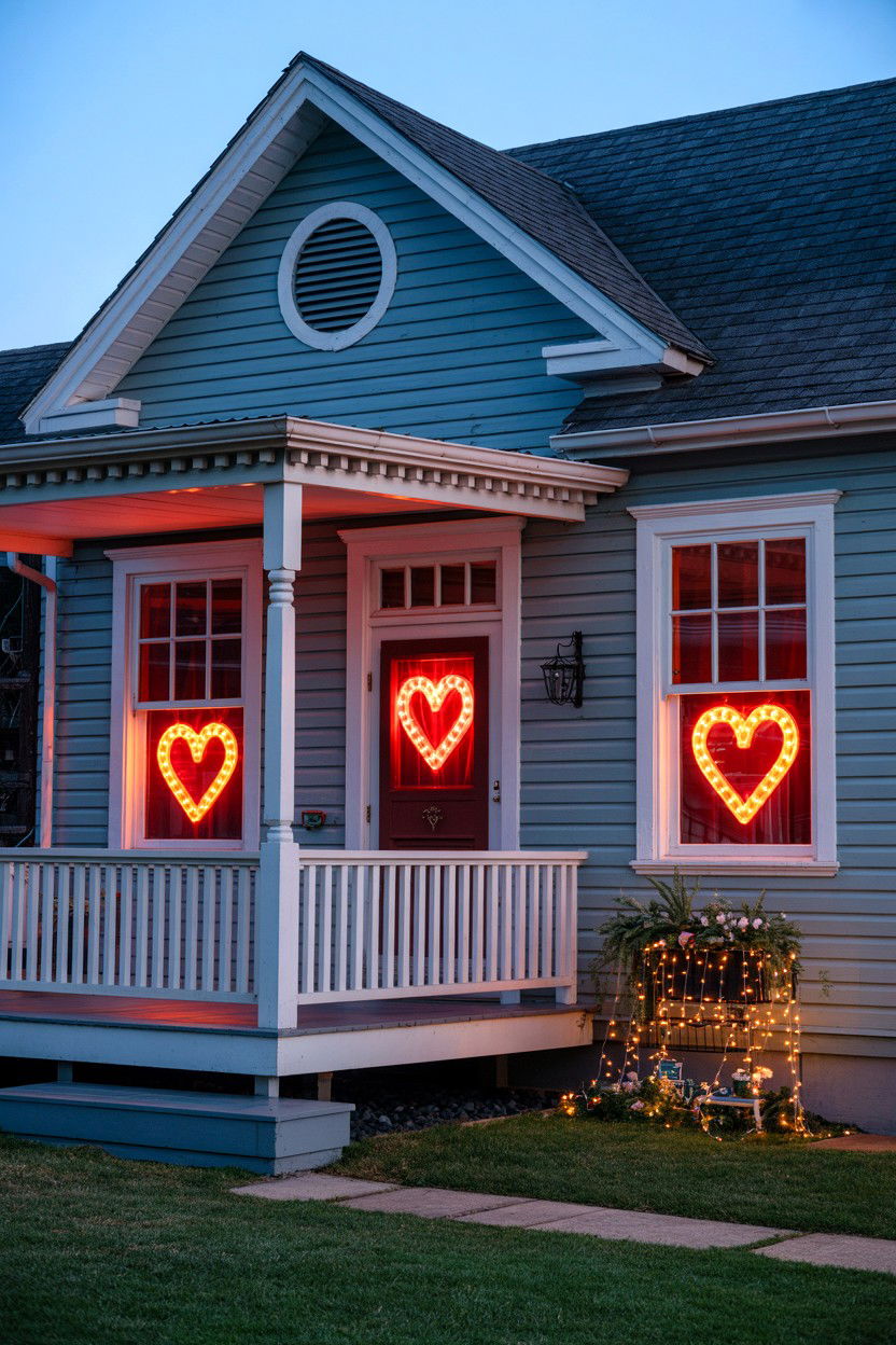 Heart Window Lights - 25 Valentine's Day Porch Decorating Ideas