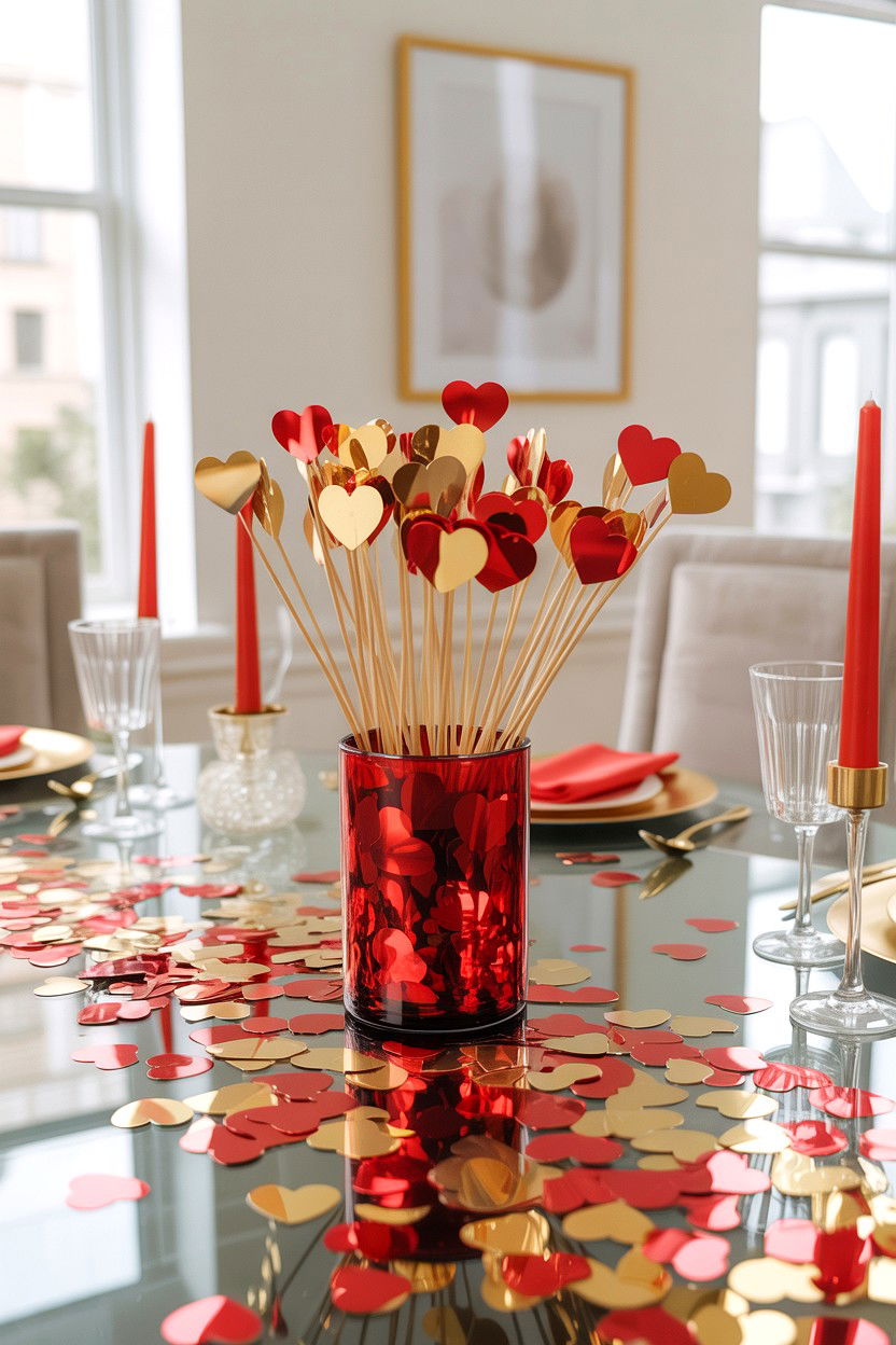 Heart confetti table scatter - 25 Valentine's Day Dining Room Decor Ideas