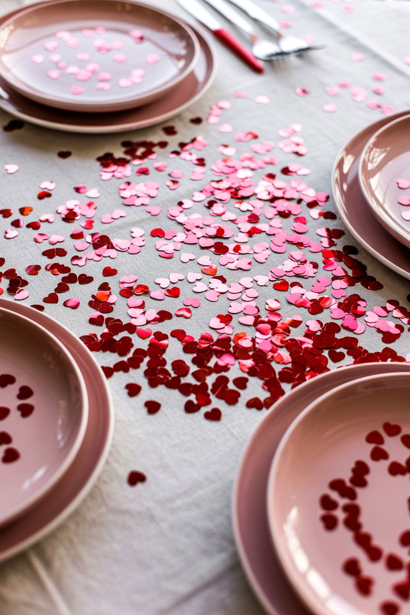Heart confetti table setting - 25 Valentine's Day Place Setting Ideas
