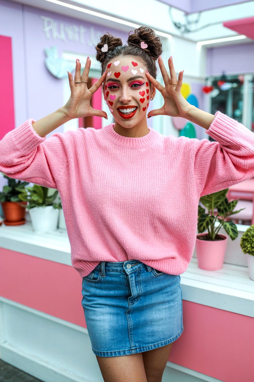 Heart face stickers - 25 Glamorous Valentine's Day Makeup