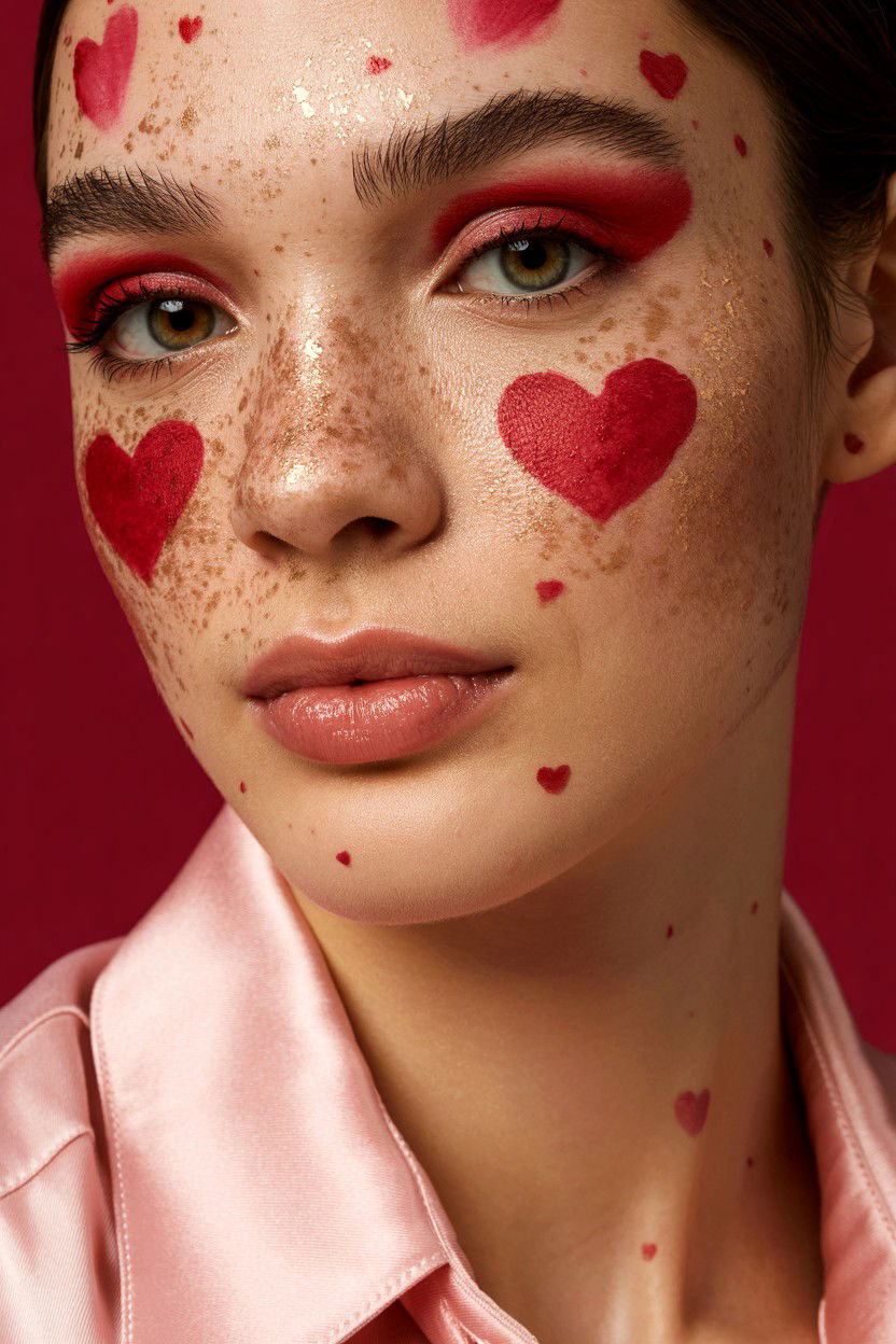 Heart freckles - 25 Valentine's Day Freckle Makeup Ideas