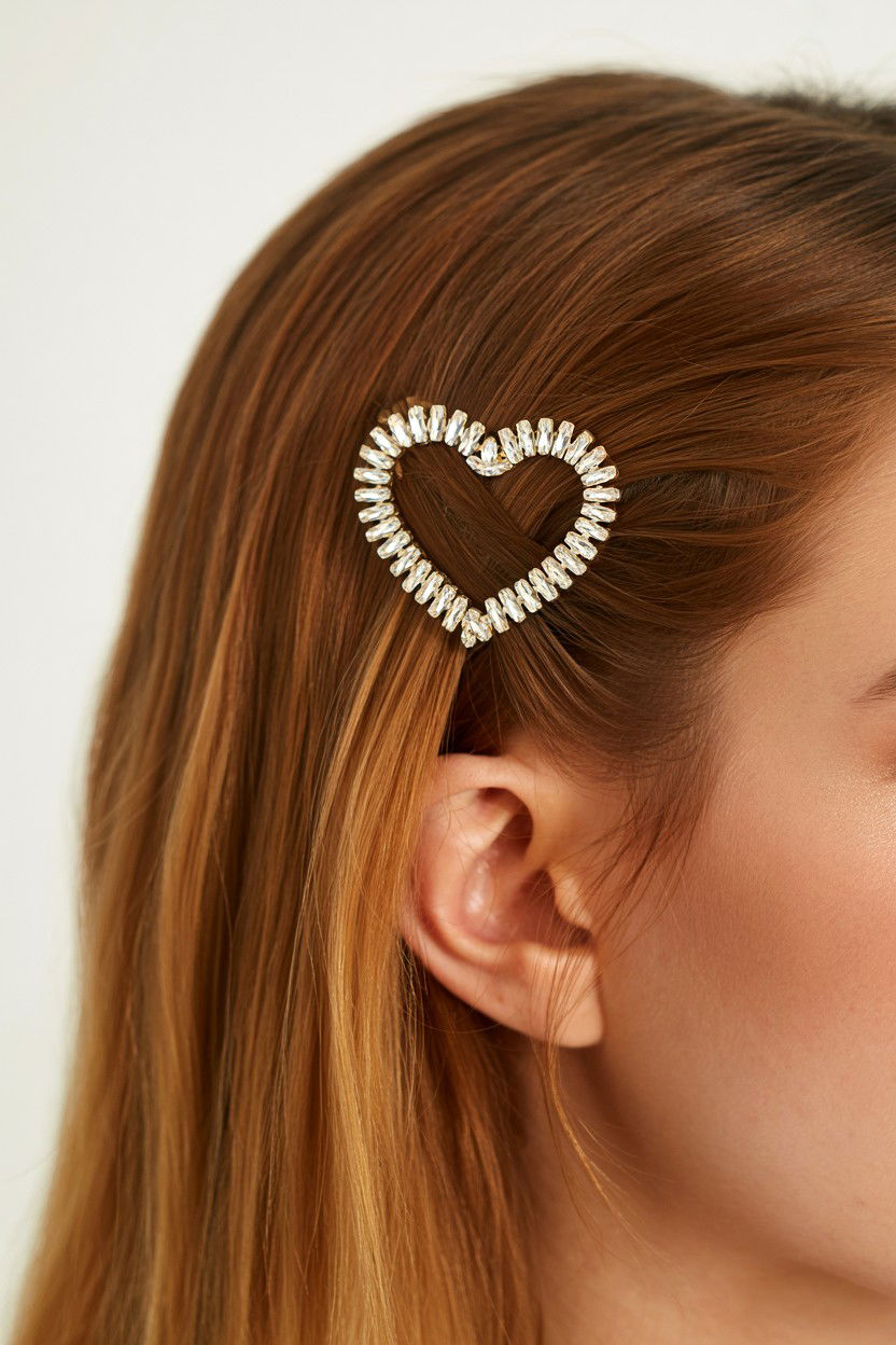 Heart hair pin - 25 Valentine's Day Straight Hair Ideas