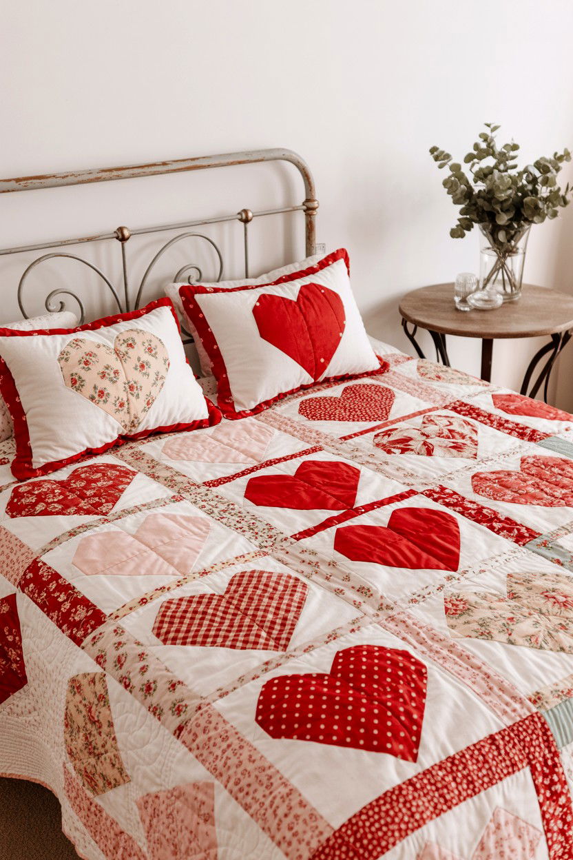 Heart patchwork quilt - 25 Valentine's Day Throw Blanket Ideas