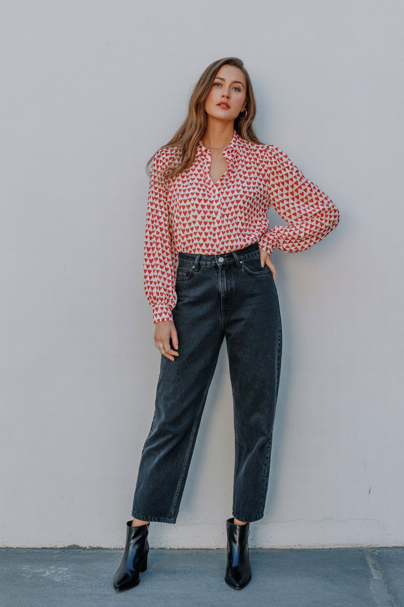 Heart print blouse - 25 Valentine's Day Night Out Outfits