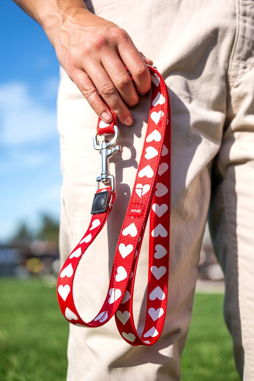 Heart print dog leash - 25 Valentine's Day Pet Accessory Ideas