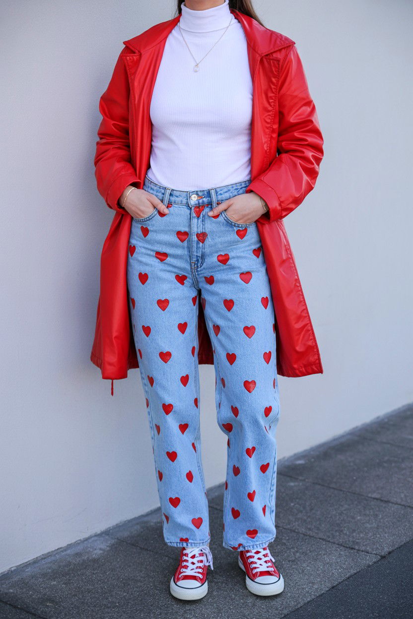Heart print jeans - 25 Valentine's Day Jeans Outfits
