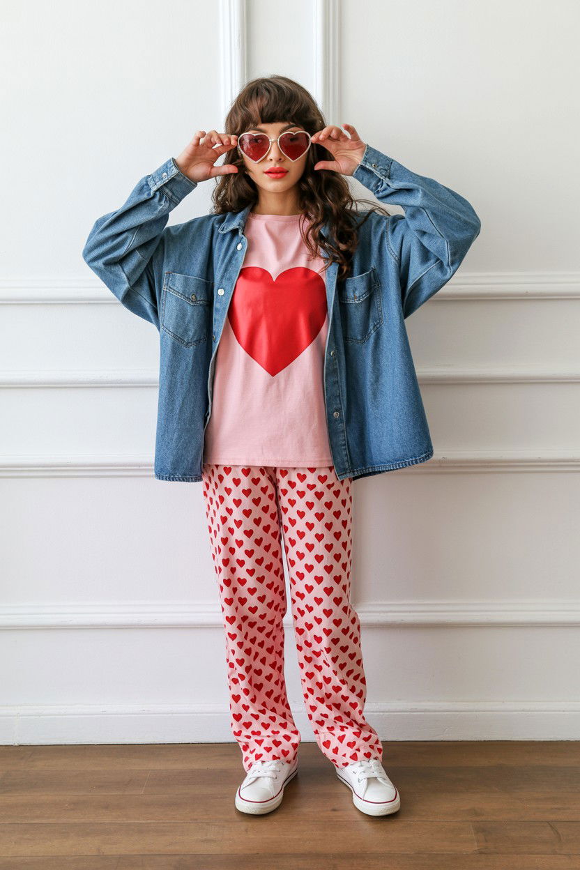 Heart print pajamas for school - 25 Valentine's Day Outfits for Teens
