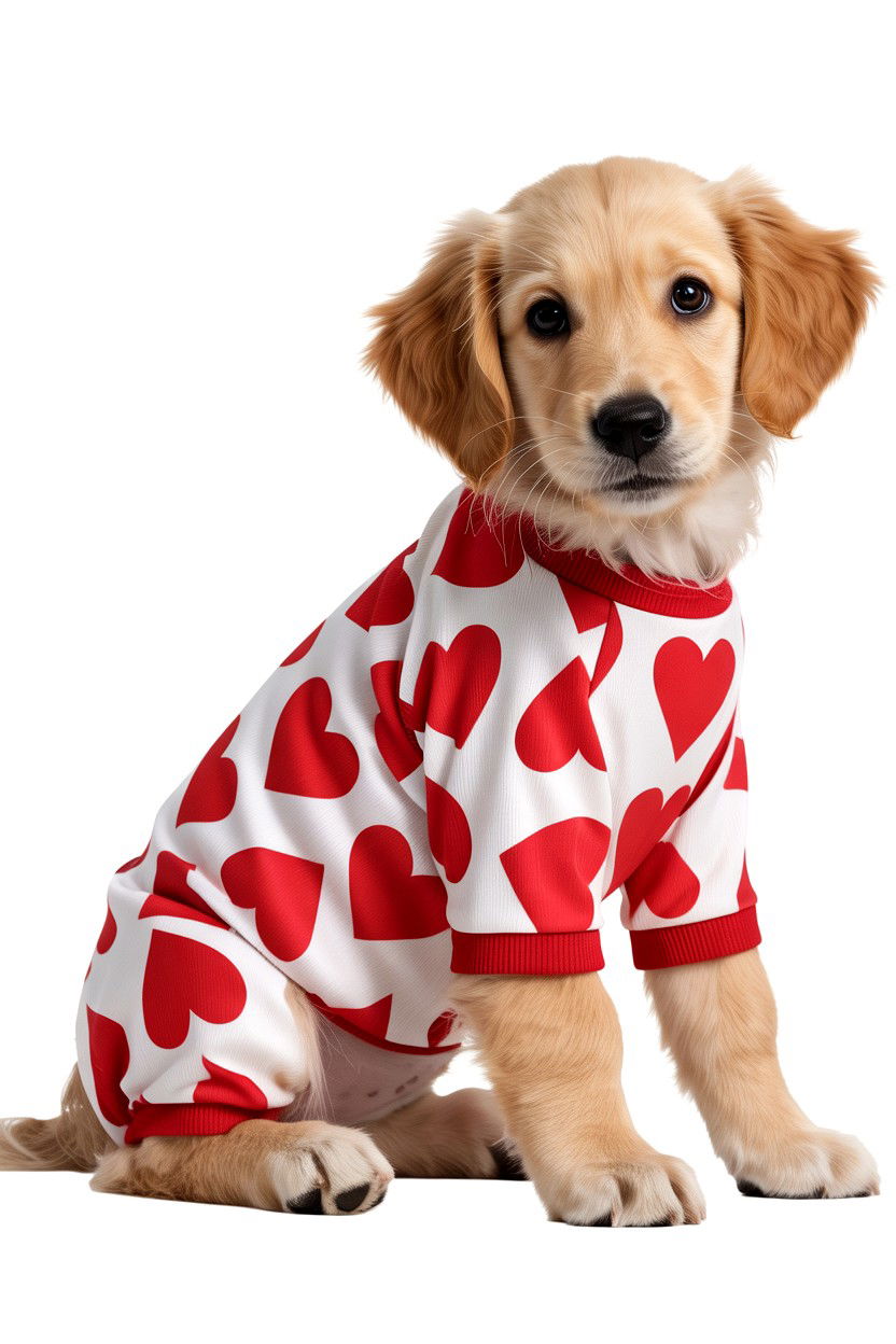 Heart print puppy outfit - 25 Valentine's Day Pet Dress Ideas