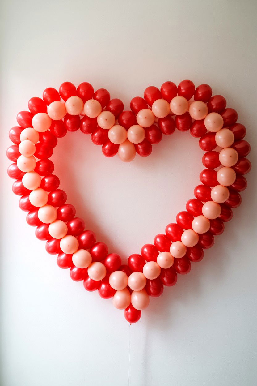 Heart shaped balloon wall - 25 Valentine's Day Photo Balloon Ideas