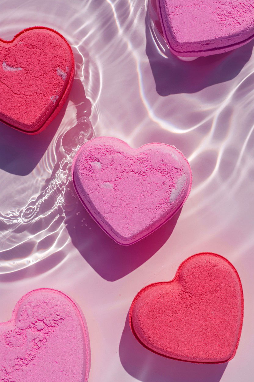 Heart shaped bath bombs - 25 Valentine's Day Candle Lit Bath Ideas