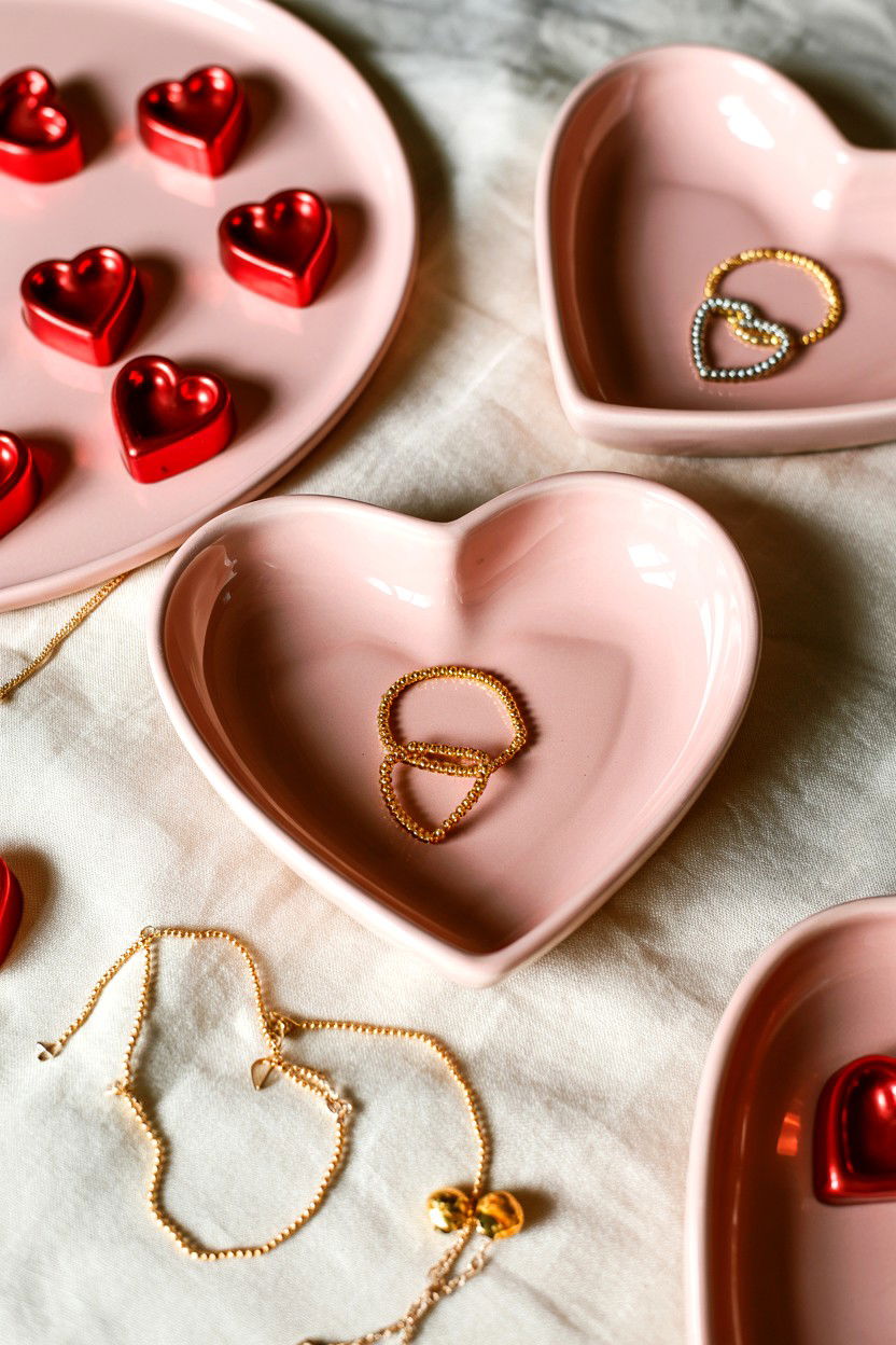 Heart shaped bowls - 25 Valentine's Day Shelf Decor Ideas