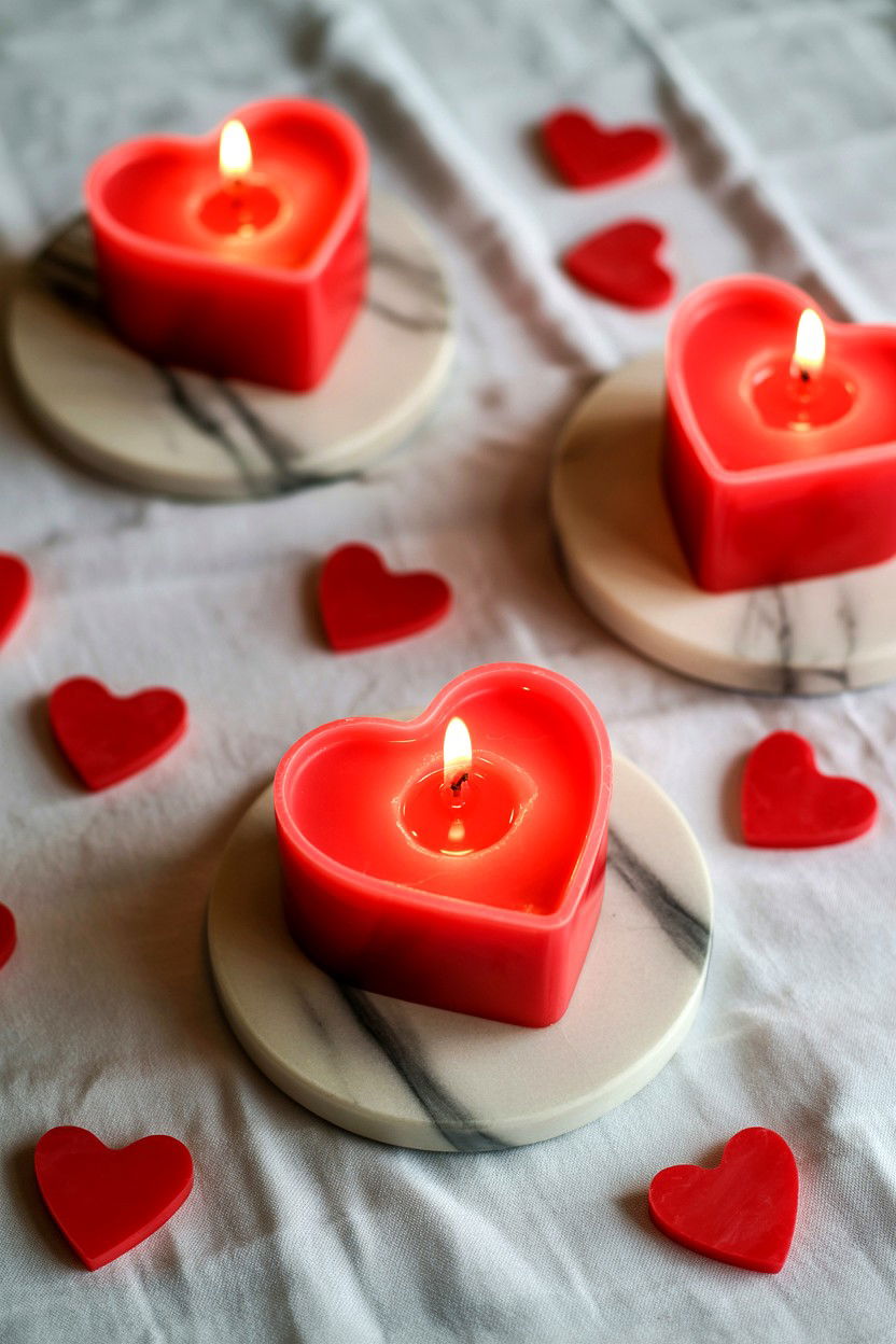 Heart shaped candles - 25 Valentine's Day Shelf Decor Ideas