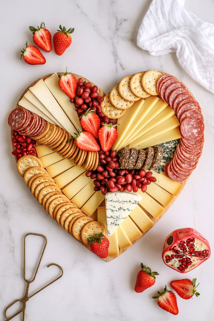 Heart shaped charcuterie board - 25 Valentine's Day Bridal Shower Ideas