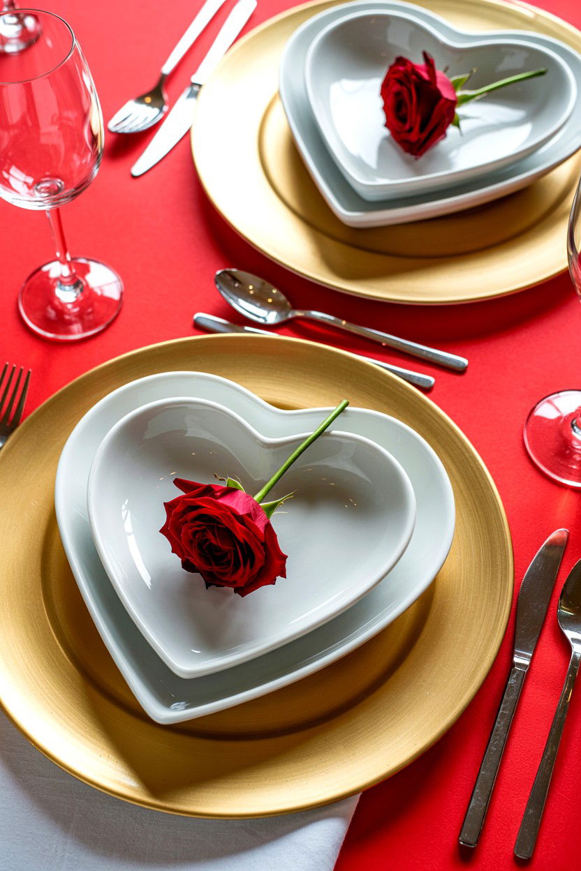 Heart shaped dinnerware - 25 Valentine's Day Table Decor Ideas