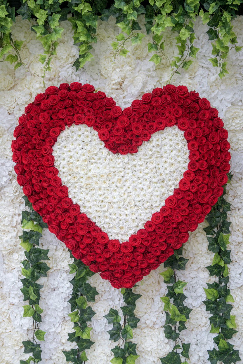 Heart shaped floral wall - 25 Valentine's Day Flower Wall Ideas