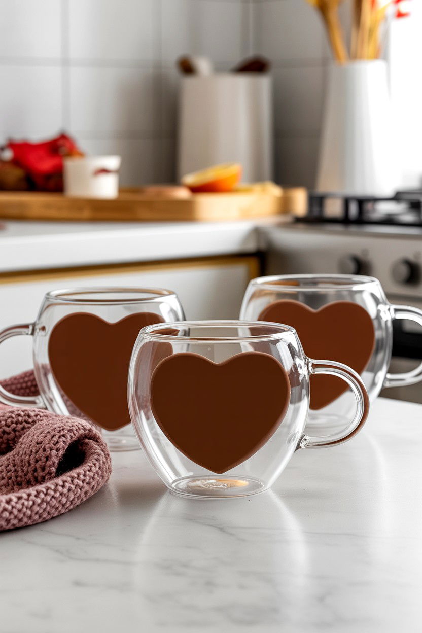 Heart shaped glass mugs - 25 Valentine's Day Glassware Ideas