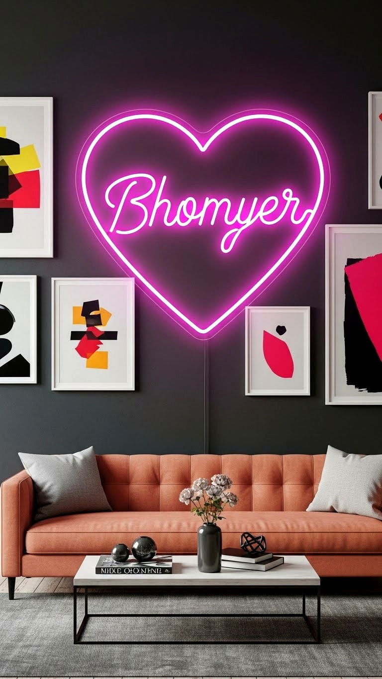Heart shaped neon sign - 25 valentine's day decor ideas