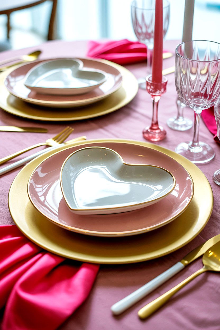 Heart shaped plates - 25 Valentine's Day Dining Room Decor Ideas