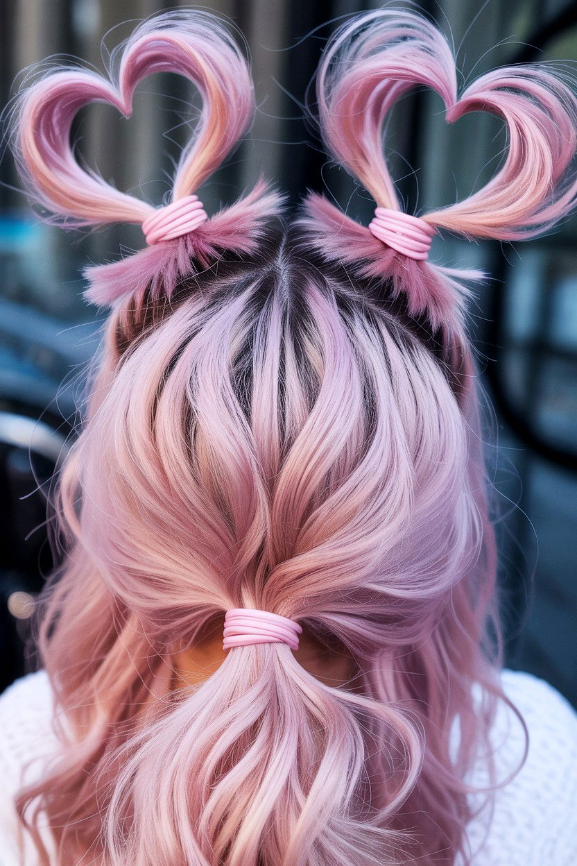 Heart shaped space buns - 25 Valentine's Day Space Buns Ideas