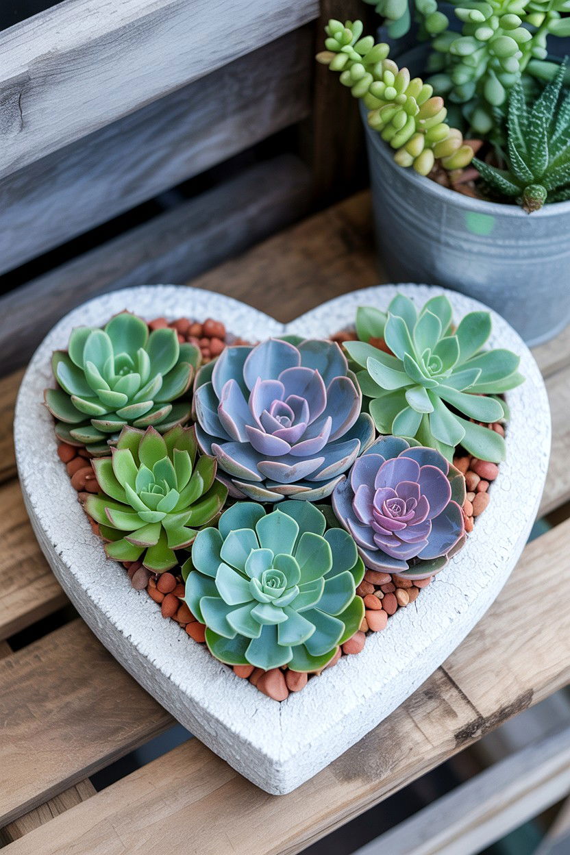 Heart shaped succulent planter - 25 Valentine's Day Centerpiece Ideas