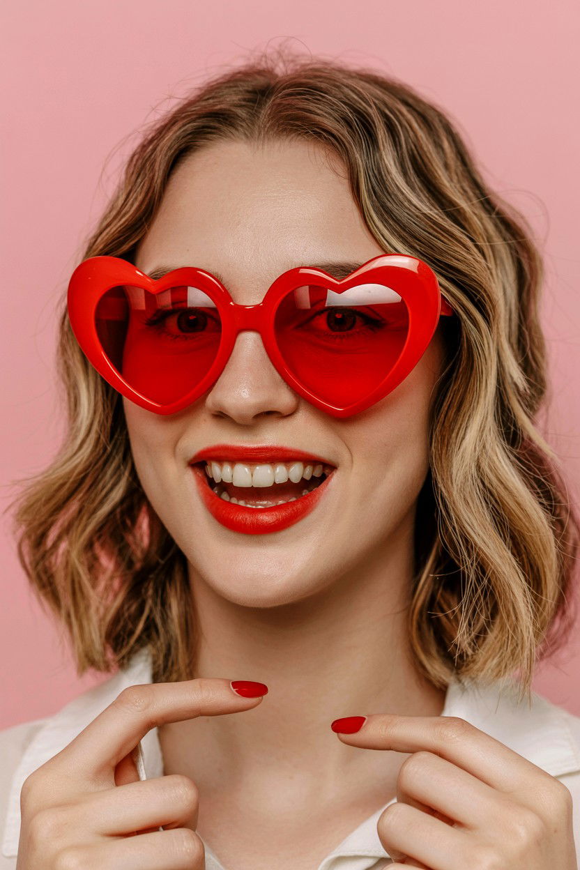 Heart shaped sunglasses look - 25 Valentine's Day Studio Photo Ideas