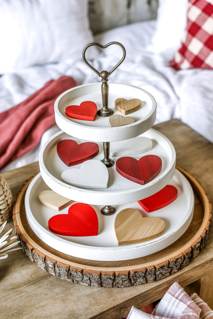 Heart shaped tiered tray decor - 25 Modern Valentine's Day Tiered Tray Ideas