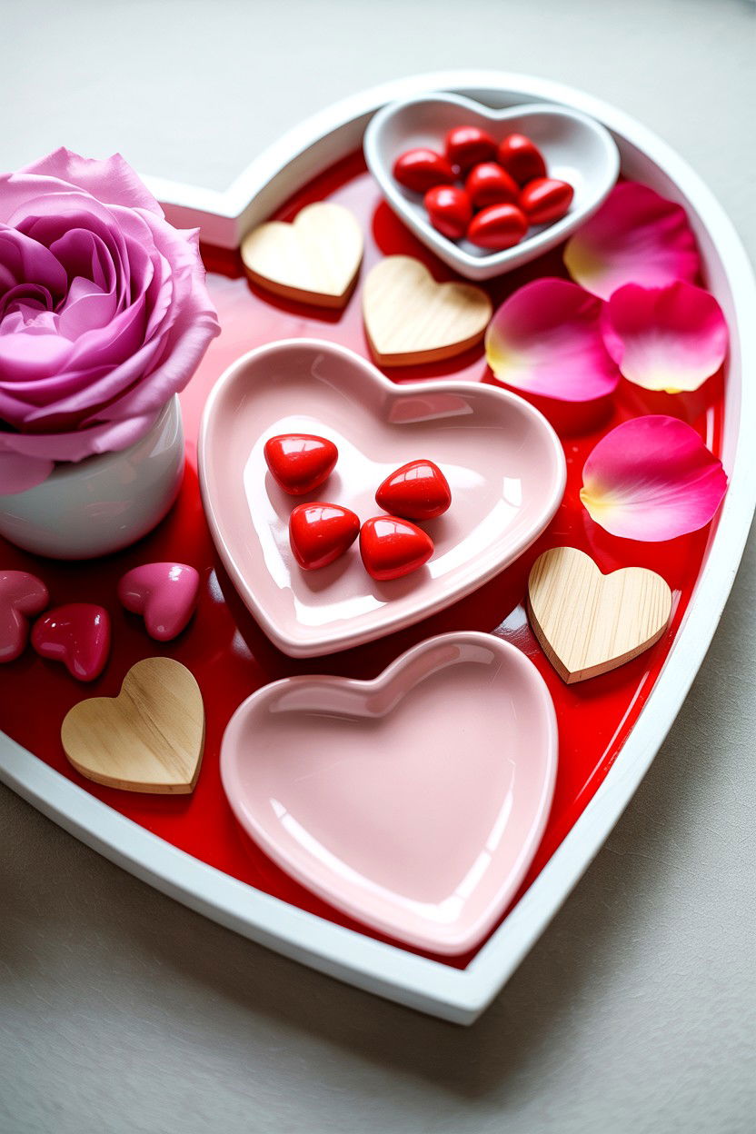 Heart shaped tray decor - 25 Valentine's Day Kitchen Tiered Tray Ideas