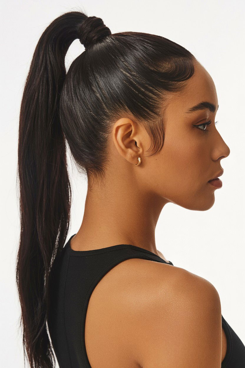 High sleek ponytail - 25 Valentine's Day Straight Hair Ideas