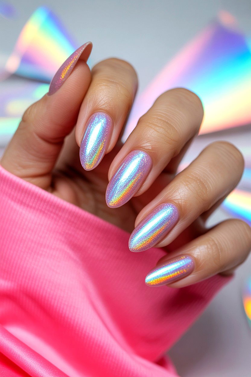 Holographic Cat Eye Nails - 25 Cat Eye Valentine's Day Nail Ideas