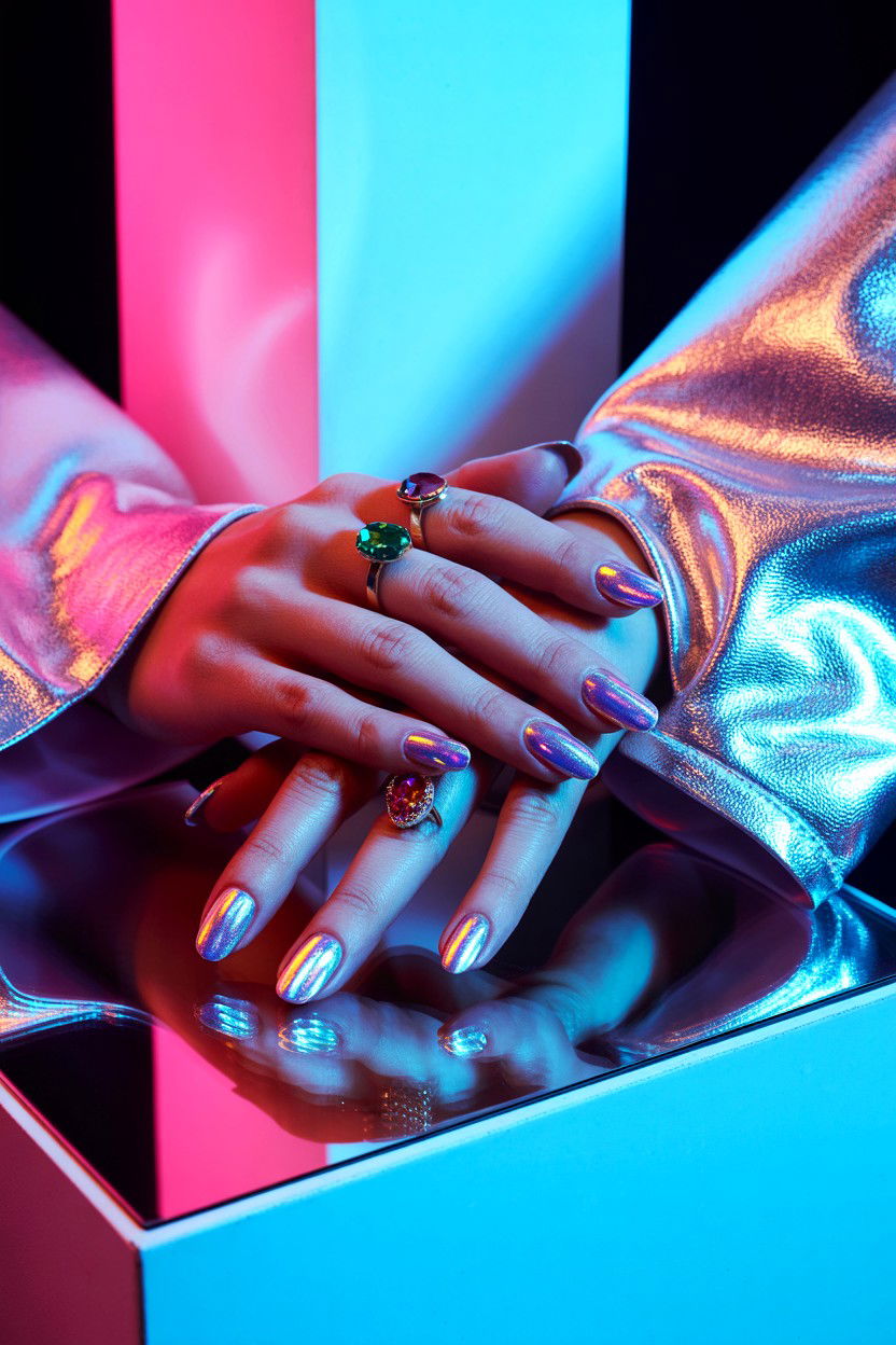 Holographic Chrome - 25 Chrome Valentine's Day Nail Ideas