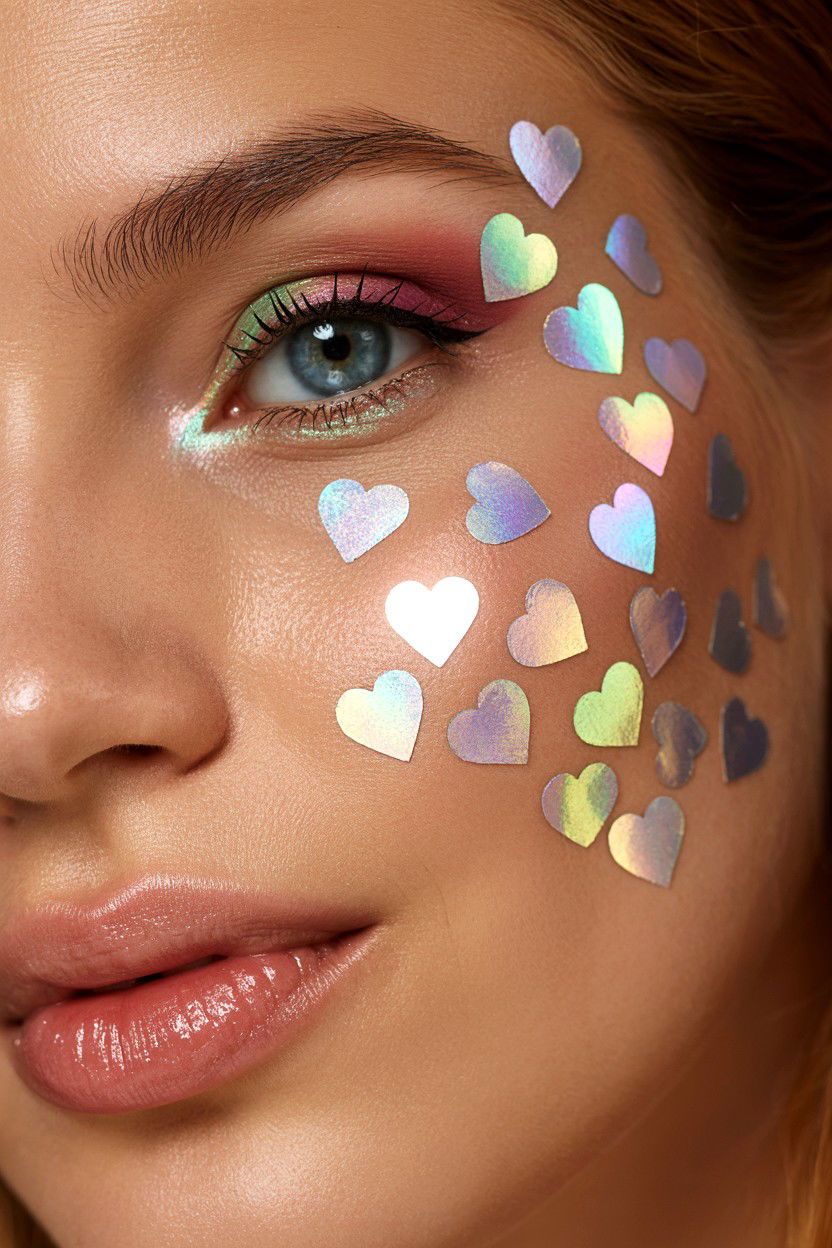 Holographic Heart Glitter - 25 Heart Makeup Valentine's Day Ideas
