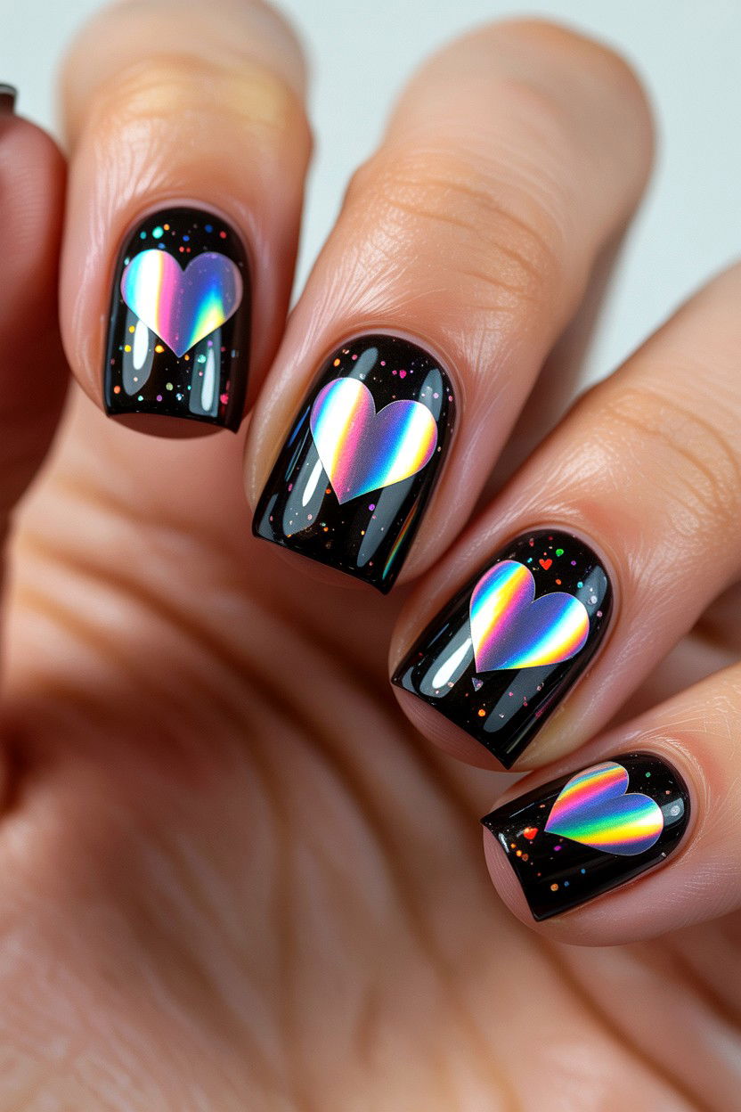 Holographic Heart Stickers - 25 Valentine's Day Nail Sticker Ideas