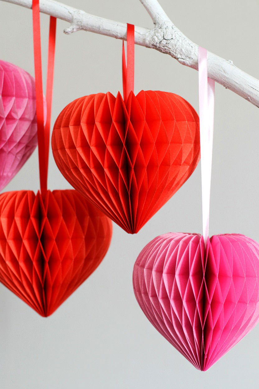 Honeycomb Paper Hearts - 25 Vintage Valentine's Day Decorations