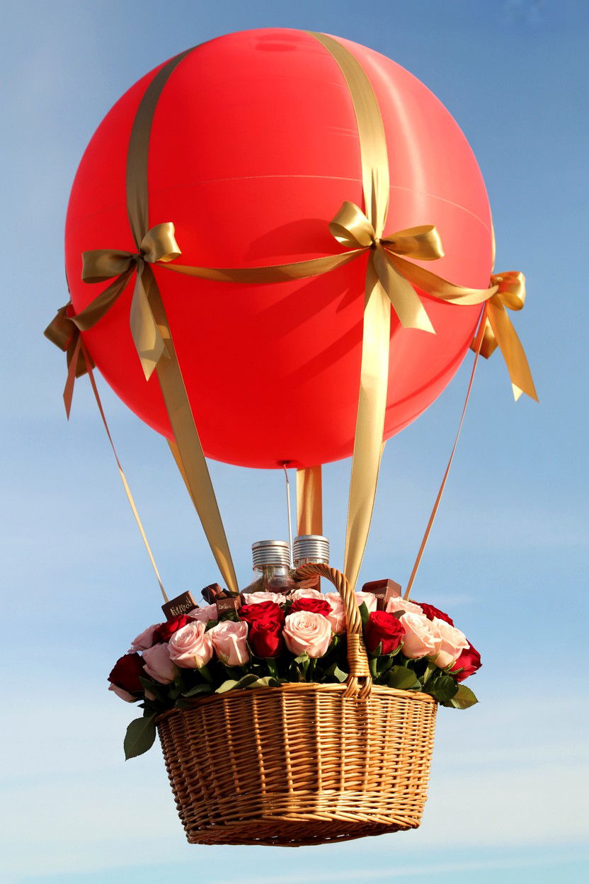 Hot Air Balloon Gift Basket - 25 Valentine's Day Balloon Surprise Ideas