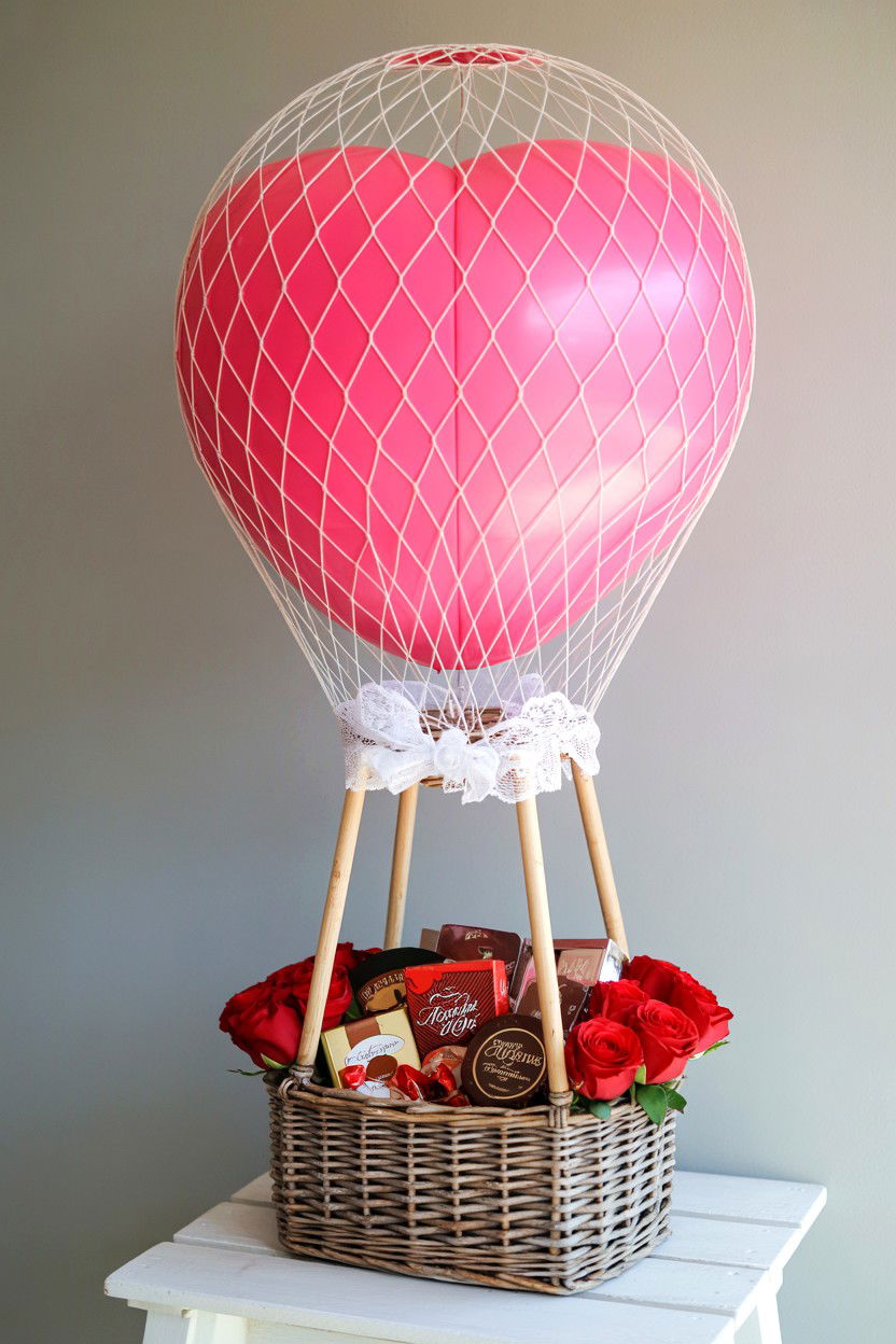 Hot Air Balloon Gift Basket - 25 Valentine's Day Hot Air Balloon Ideas