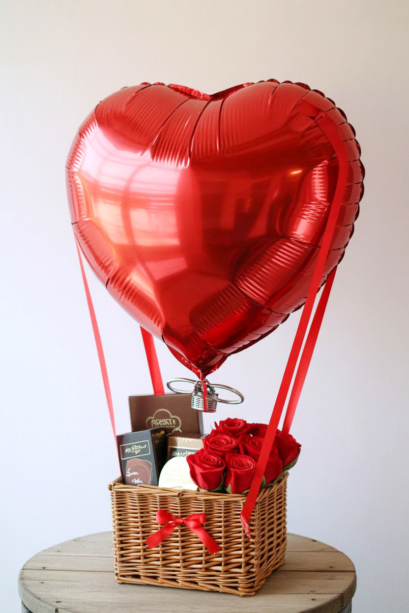 Hot Air Balloon Gift Basket - 25 Valentine's Day Balloon Ideas