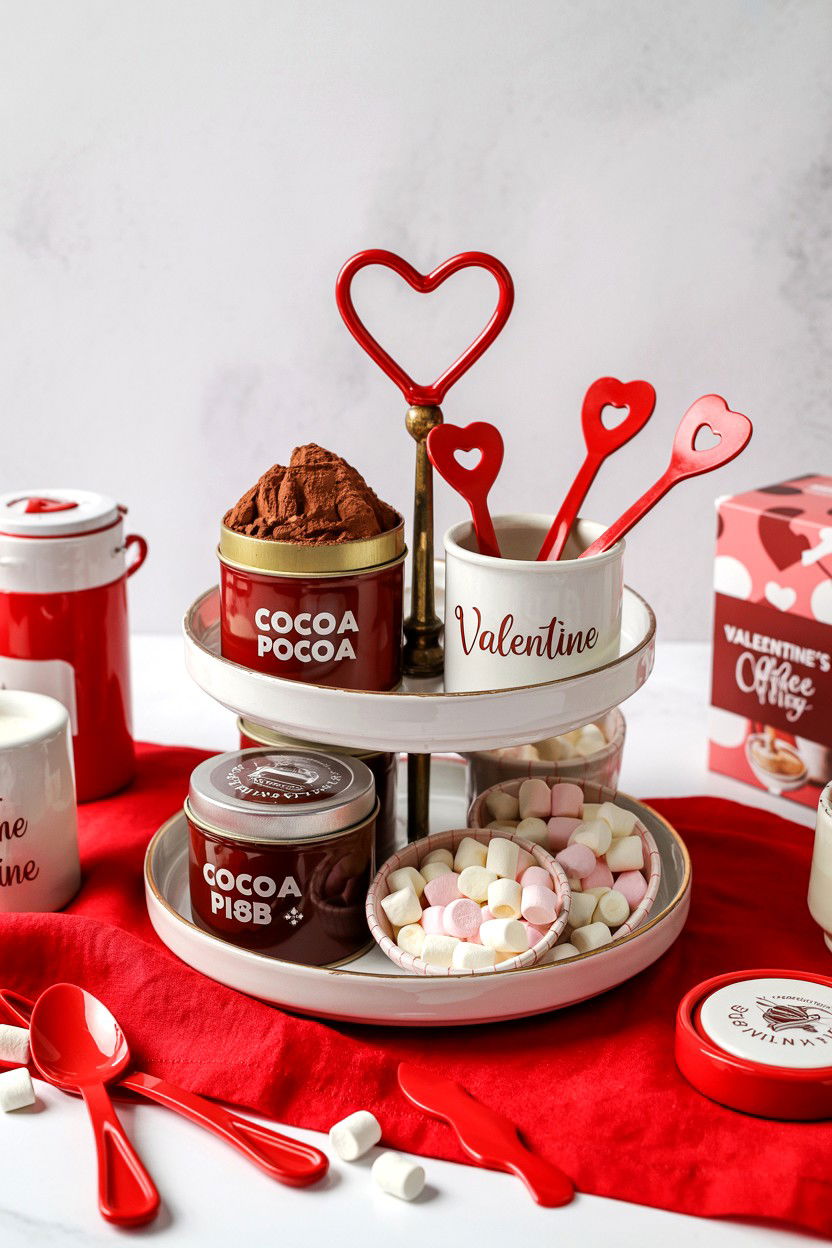 Hot Cocoa Bar Tiered Tray Valentine - 25 Valentine's Day Coffee Bar Tiered Tray Ideas