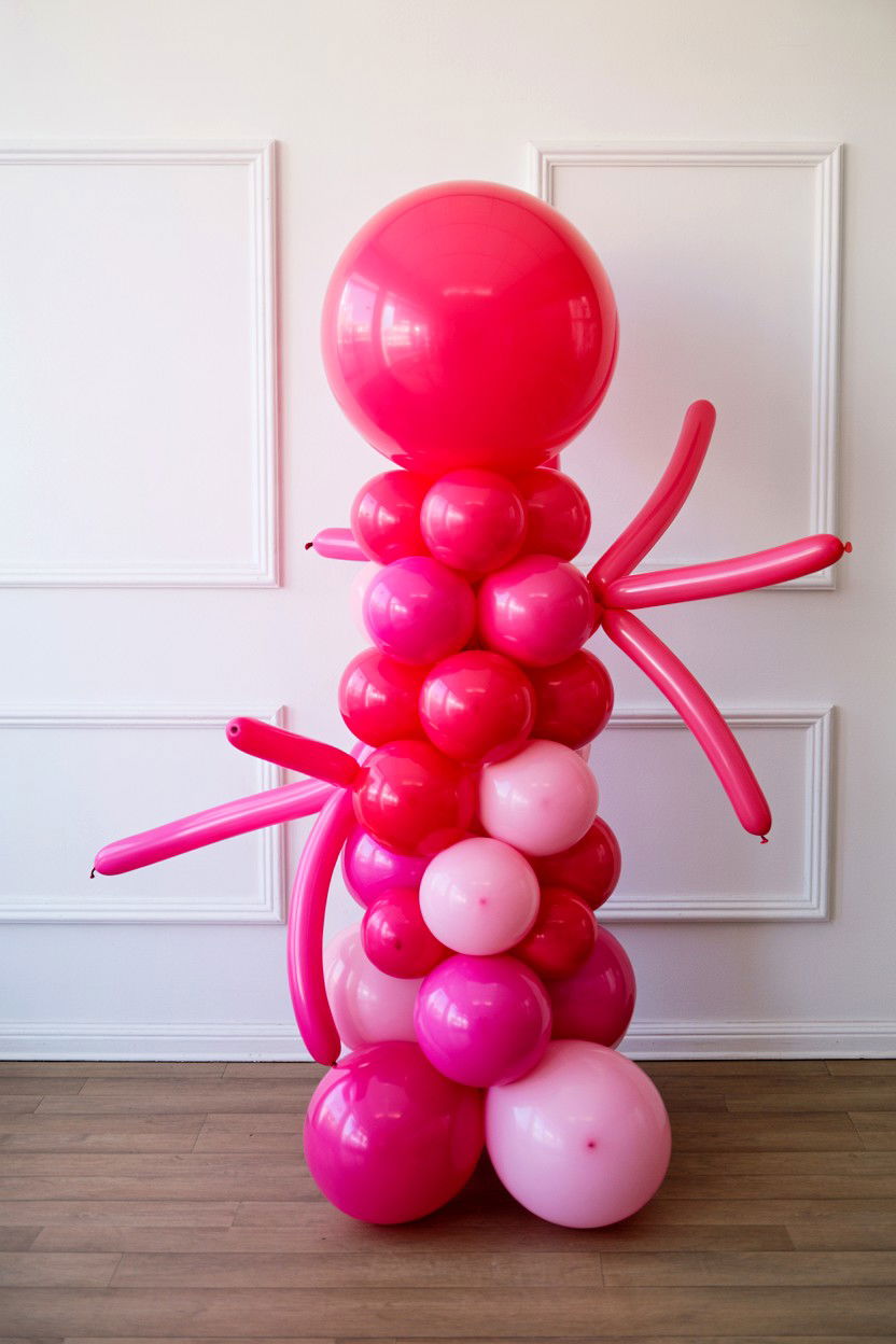 Hot Pink Balloon Tower - 25 Valentine's Day Balloon Column Ideas
