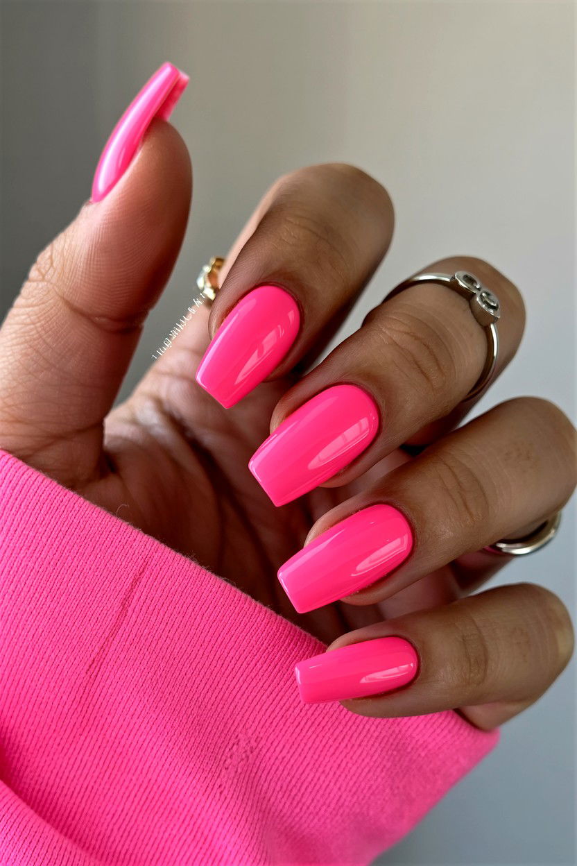 Hot Pink Coffin - 25 Valentine's Day Coffin Nail Ideas