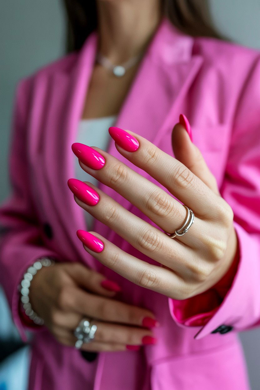Hot Pink Nails - 25 Valentine's Day Almond Nail Ideas