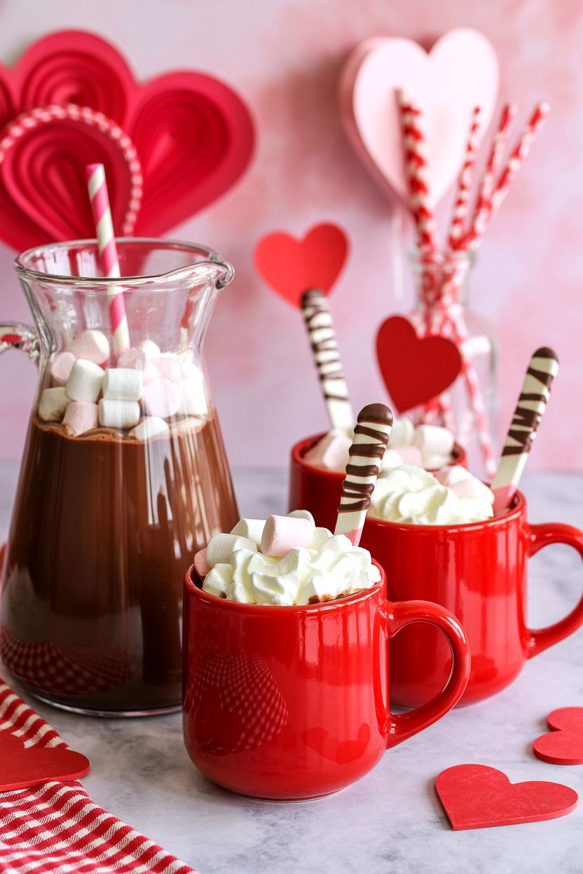 Hot cocoa bar for valentines - 25 Valentine's Day Dessert Table Ideas