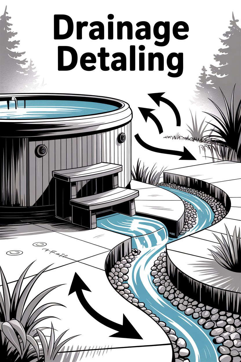 Hot tub drainage strategy - 30 backyard hot tub ideas