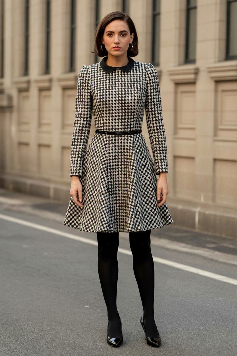 Houndstooth Print Dress - 25 Valentine's Day Old Money Outfits