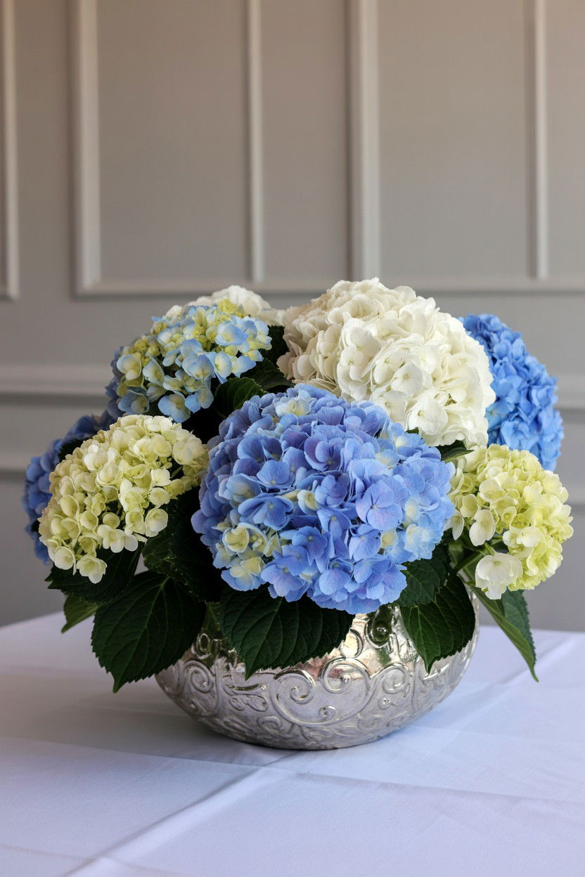 Hydrangea Centerpiece - 25 Valentine's Day Flower Arrangement Ideas