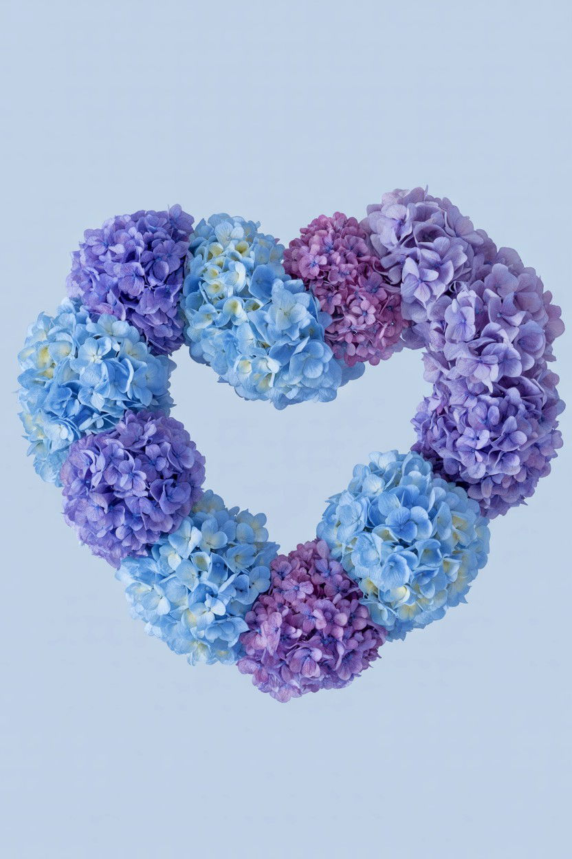Hydrangea Heart Wreath - 25 Valentine's Day Flower Heart Ideas
