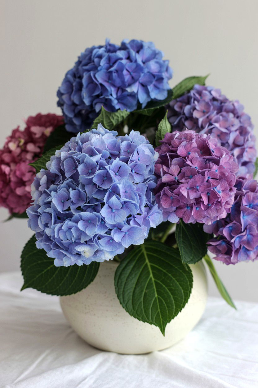 Hydrangea Table Arrangement - 25 Valentine's Day Flower Centerpiece Ideas